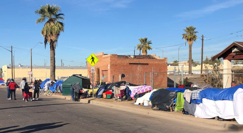 This is a picture that shows part of the homeless population downtown Phoenix