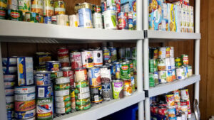 This is a picture of some of the food collected during the Life Church Drive Thru Food Drive
